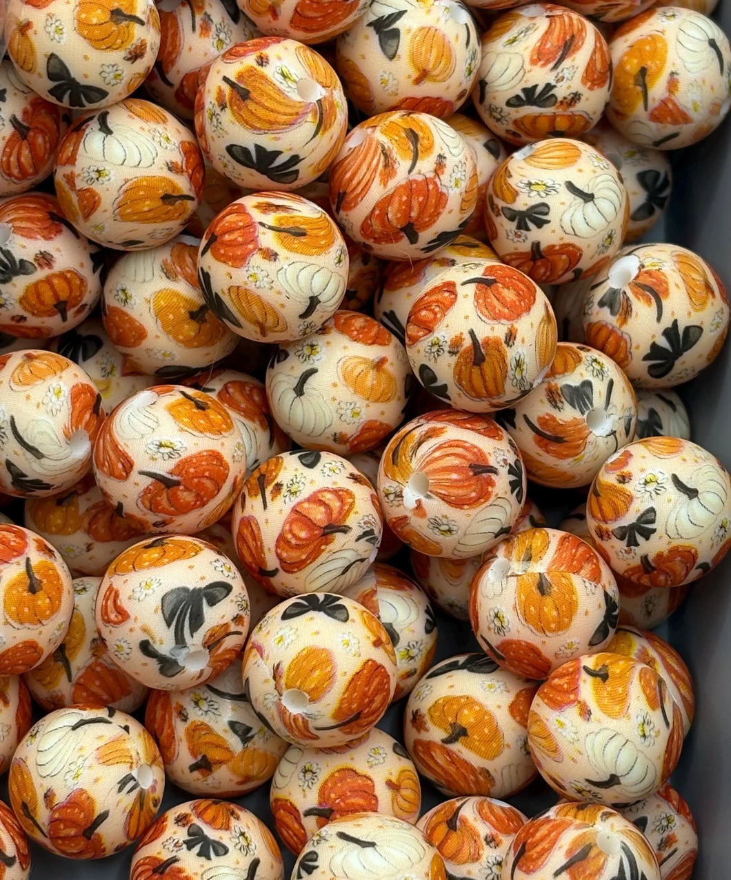 Pumpkin Bows Print Silicone Beads - 15mm 10Ct