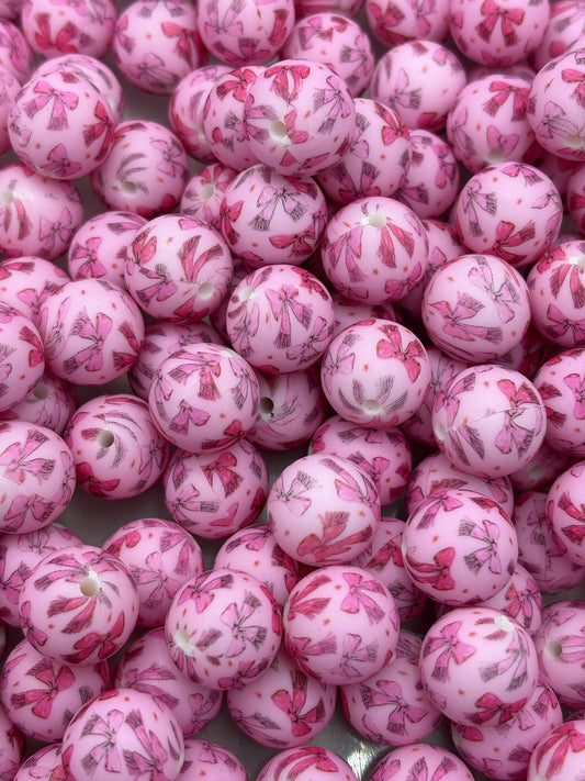 Pink Bow Silicone Beads
