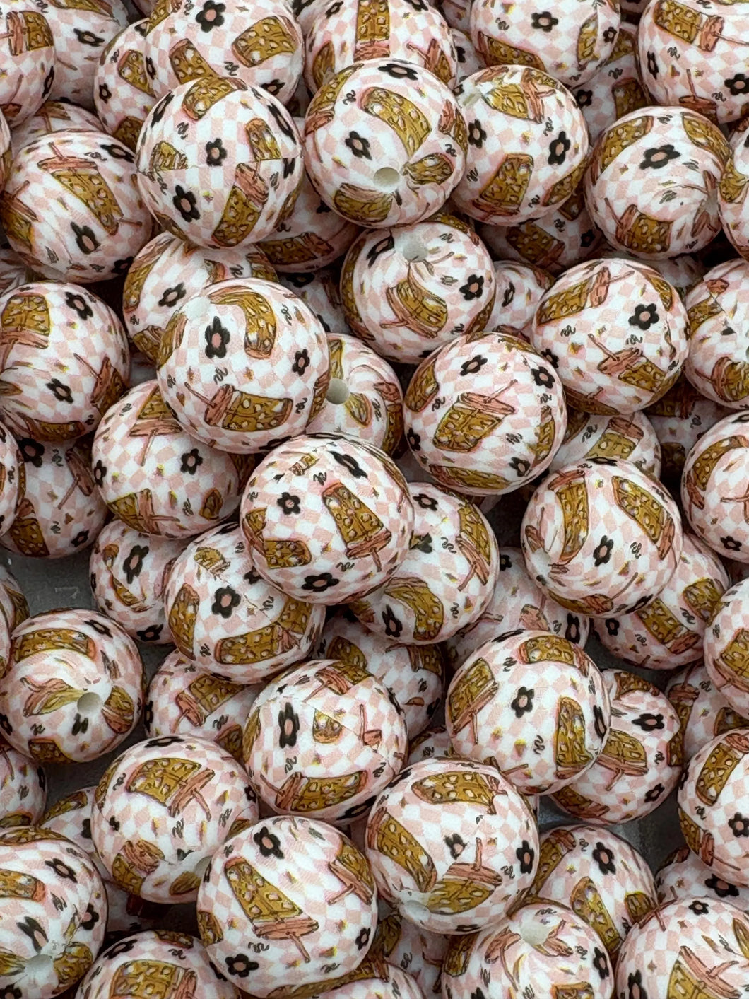 Iced Coffee Print Silicone Beads - 15mm - 10 CT