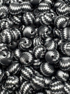 Silver and Black Print Silicone Beads - 15mm - 10 CT