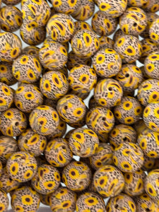 Sunflower Print Silicone Beads - 15mm - 10 CT