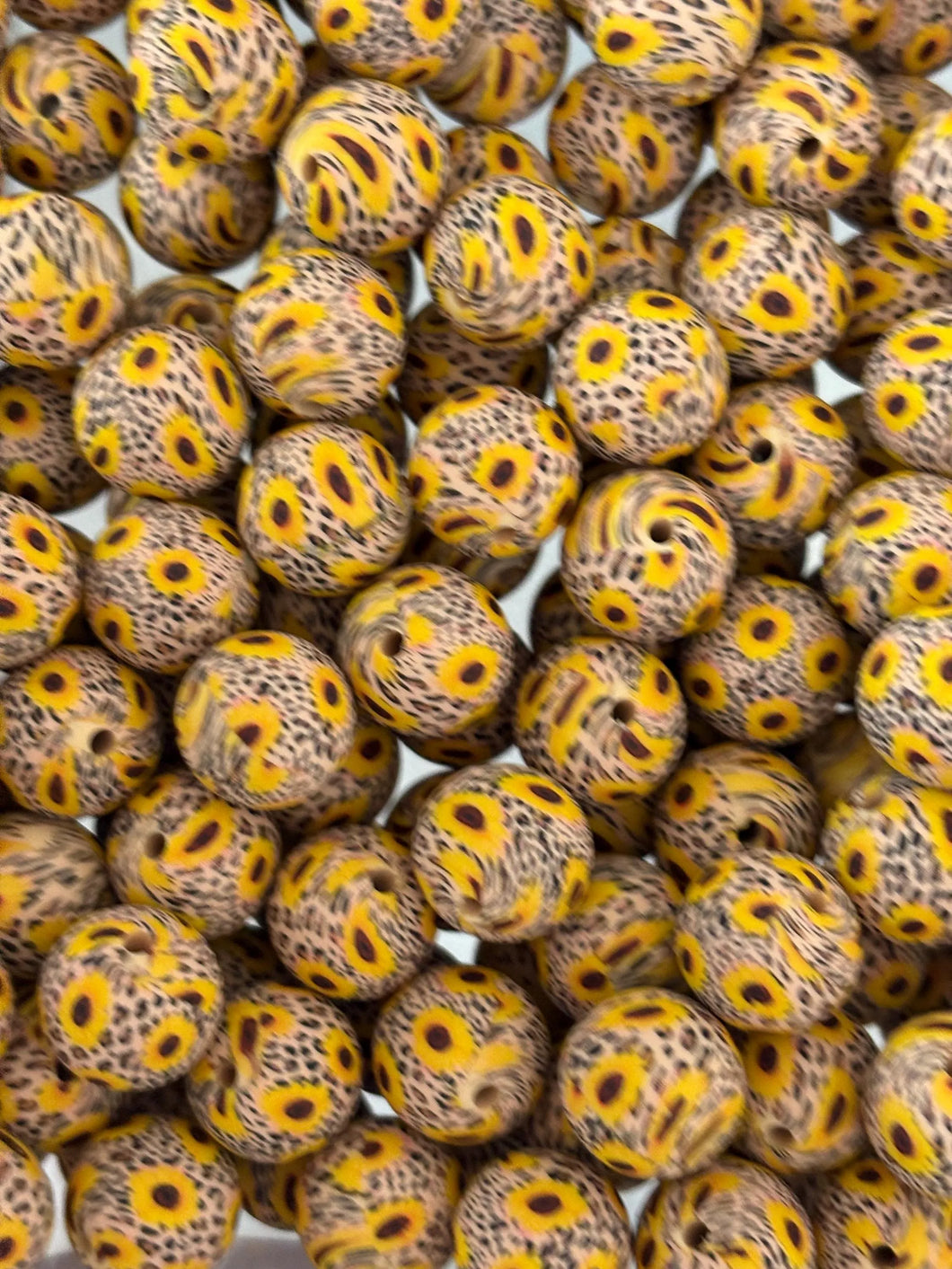 Sunflower Print Silicone Beads - 15mm - 10 CT