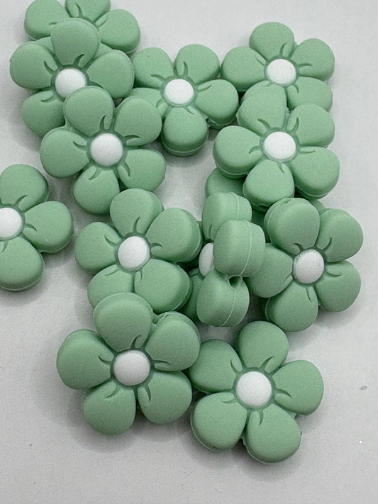 Flower Silicone Focal Bead- green
