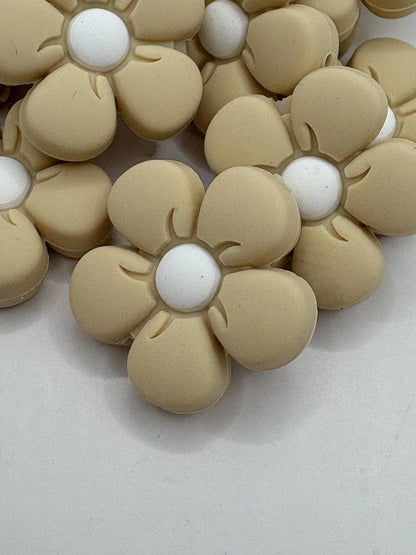 Flower Silicone Focal Bead- Beige