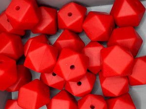 10  Silicone Hexagon Beads - 14mm - Red