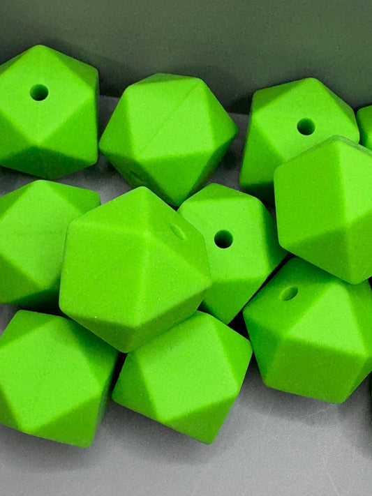 Silicone Hexagon Beads -  14mm - Green