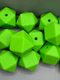 Silicone Hexagon Beads -  14mm - Green