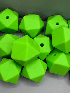 10  Silicone Hexagon Beads - 14mm - Green