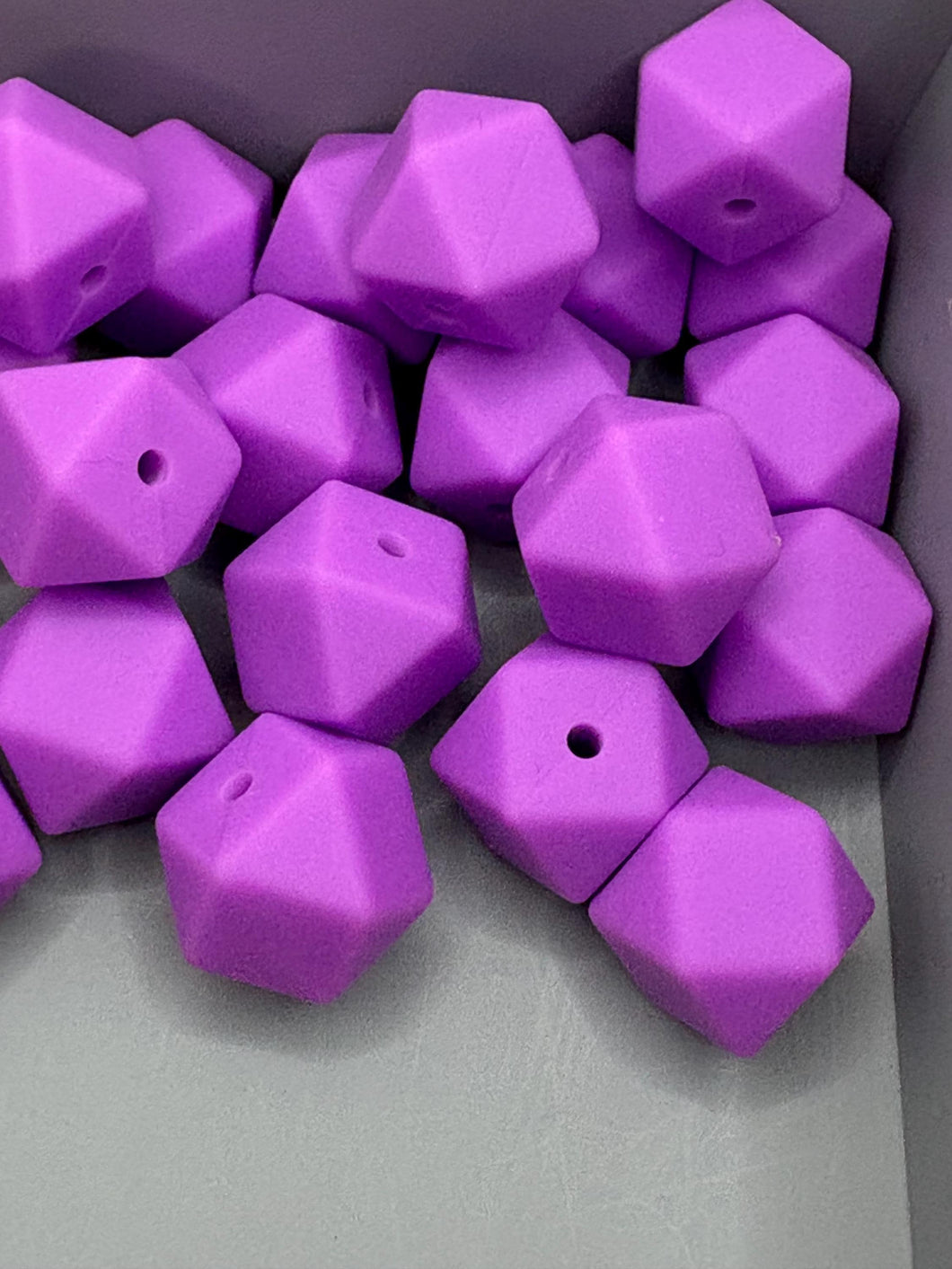 10  Silicone Hexagon Beads - 14mm - Purple