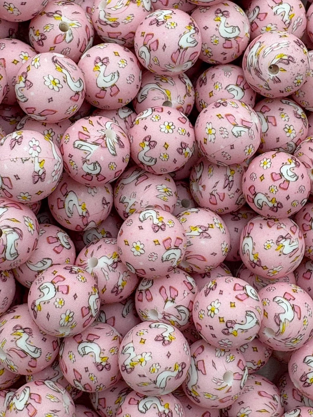 Silly Goose Print Silicone Beads - 15mm - 10 CT