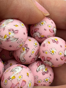 Silly Goose Print Silicone Beads - 15mm - 10 CT