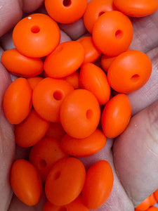 20 Orange Solid Silicone Lentil  Beads - 12mm
