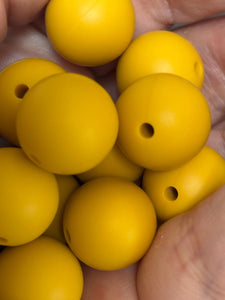 10 Mustard Yellow  Solid Round  Silicone Beads - 15mm