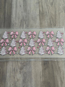Pink Christmas UV DTF 16oz cup wrap - double sided - Permanent Decal - Ready to apply