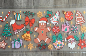 Gingerbread  UV DTF 16oz cup wrap - double sided - Permanent Decal - Ready to apply