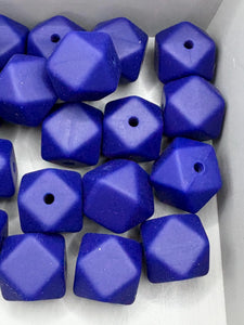 10  Silicone Hexagon Beads - 14mm - Blue