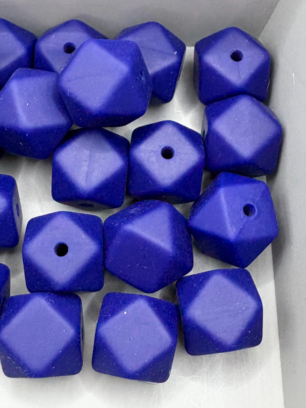 10  Silicone Hexagon Beads - 14mm - Blue