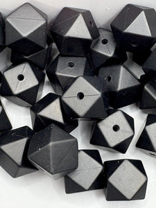 10  Silicone Hexagon Beads - 14mm - Black
