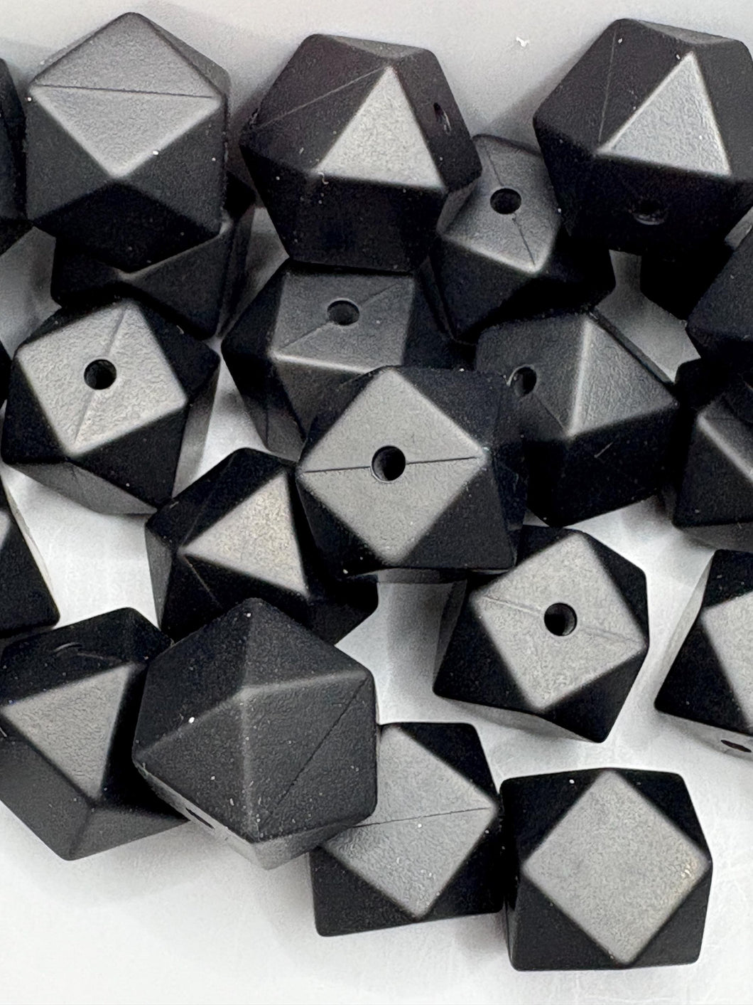 10  Silicone Hexagon Beads - 14mm - Black