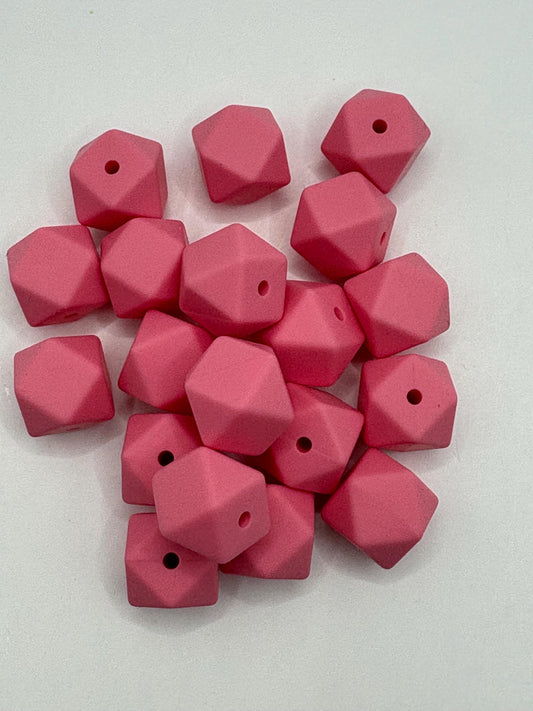 Silicone Hexagon Beads -  14mm - Pink