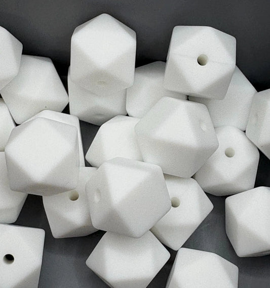 Silicone Hexagon Beads -  14mm - White