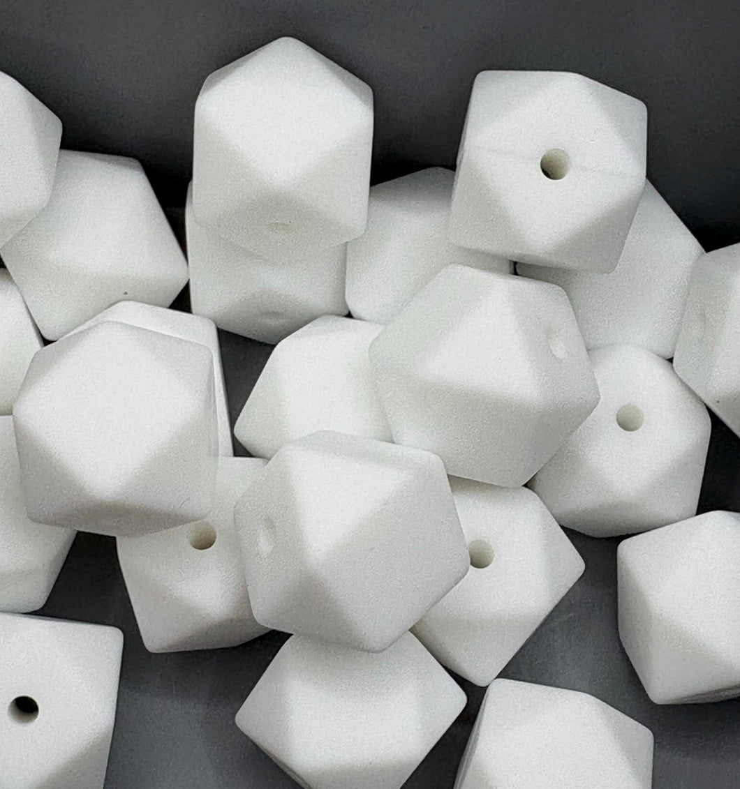 10  Silicone Hexagon Beads - 14mm - White