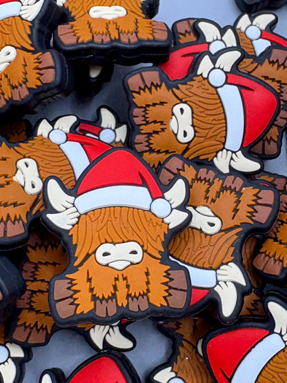 Highland Cow with Santa Hat Silicone Focal Bead