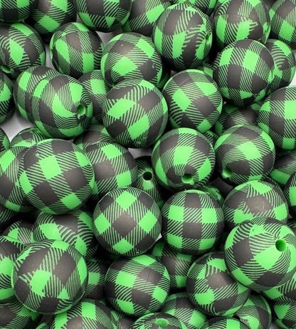 Green/Black Plaid Silicone Beads