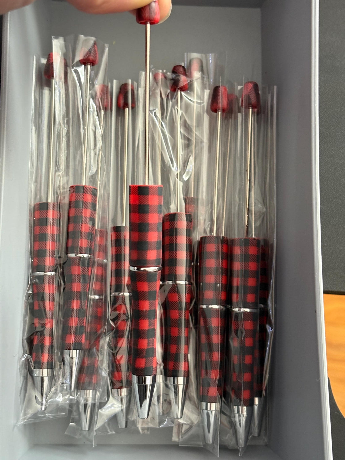 Red Plaid Beadable Plastic Pen, DIY Pen Blank