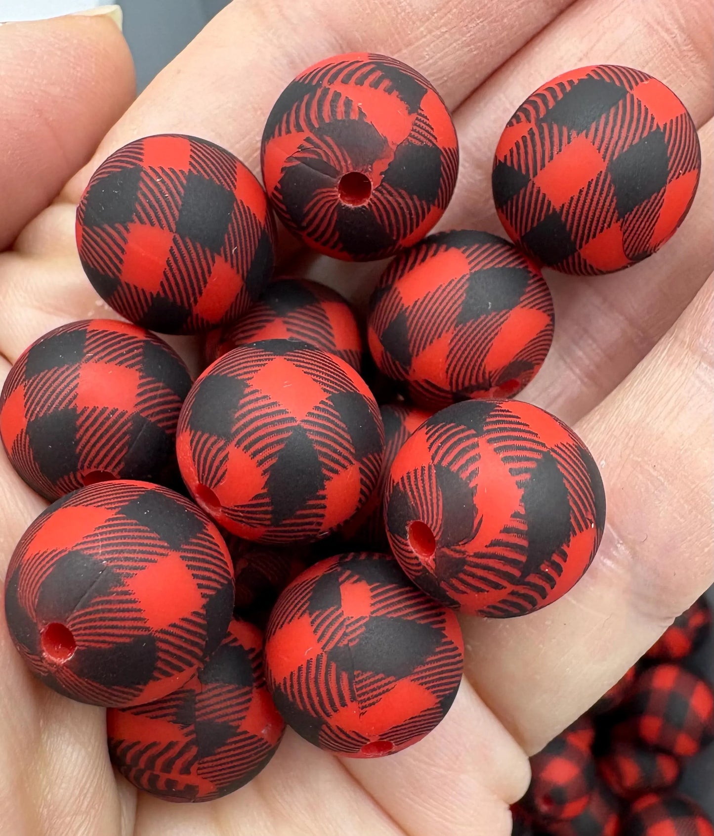 Red/Black Plaid Silicone Beads