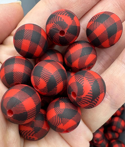 Red/Black Plaid Silicone Beads