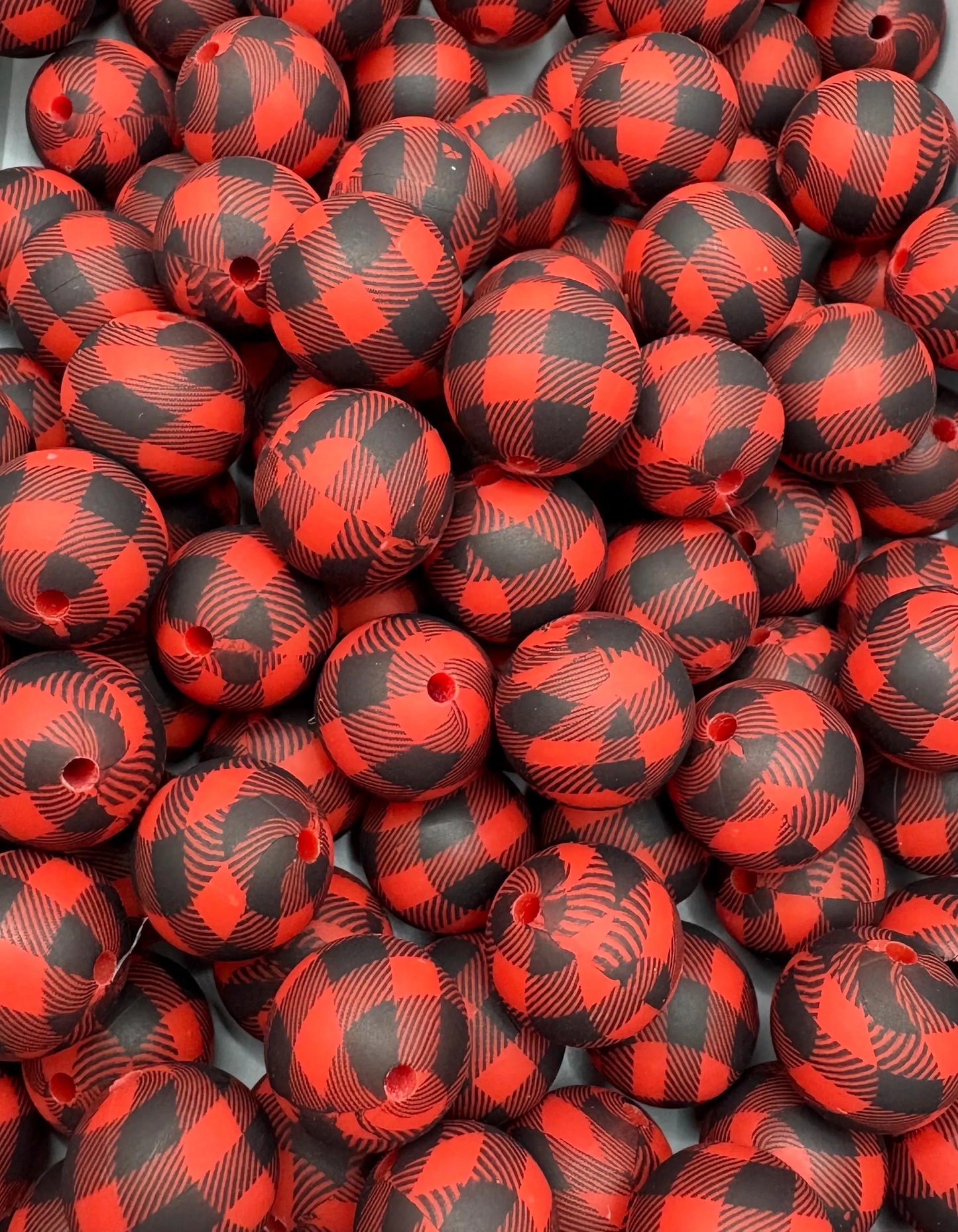 Red/Black Plaid Silicone Beads
