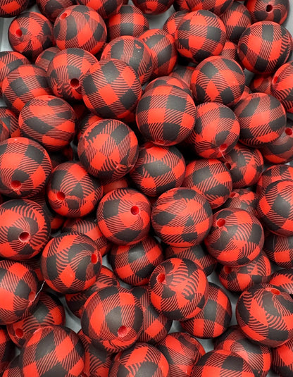 Red/Black Plaid Silicone Beads