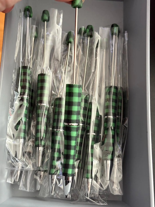 Green Plaid Beadable Plastic Pen, DIY Pen Blank