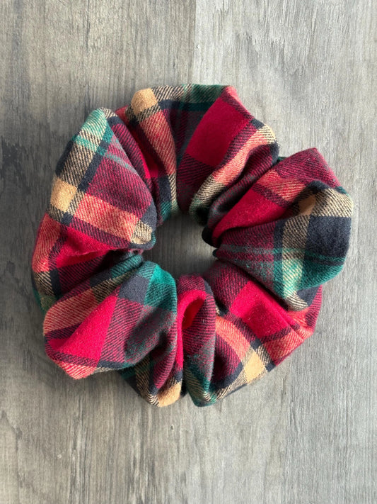 Red Flannel Scrunchie | Handmade Oversized Hair Tie