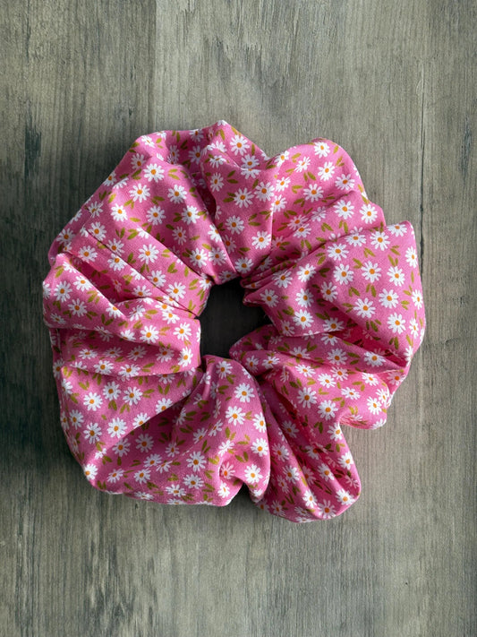 Pink Daisy Scrunchie | Handmade Oversized Hair Tie