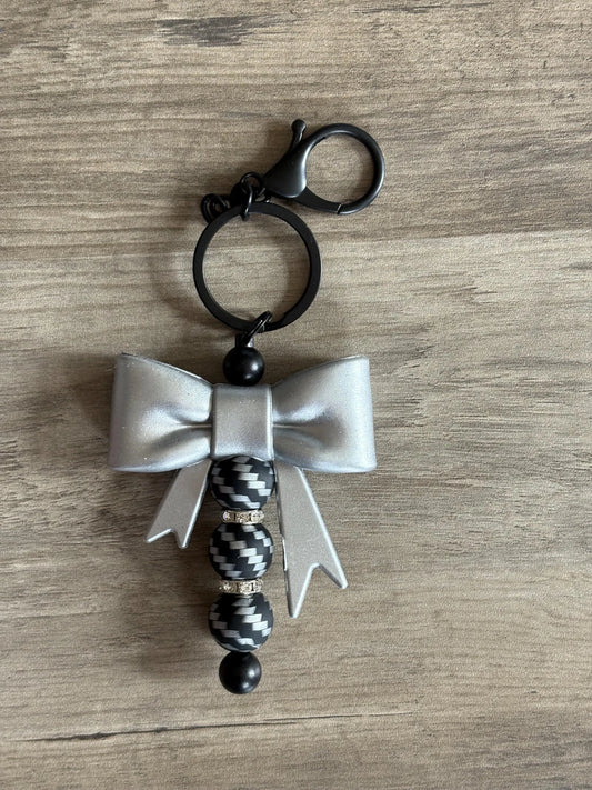 Silver Bow and Black Keychain