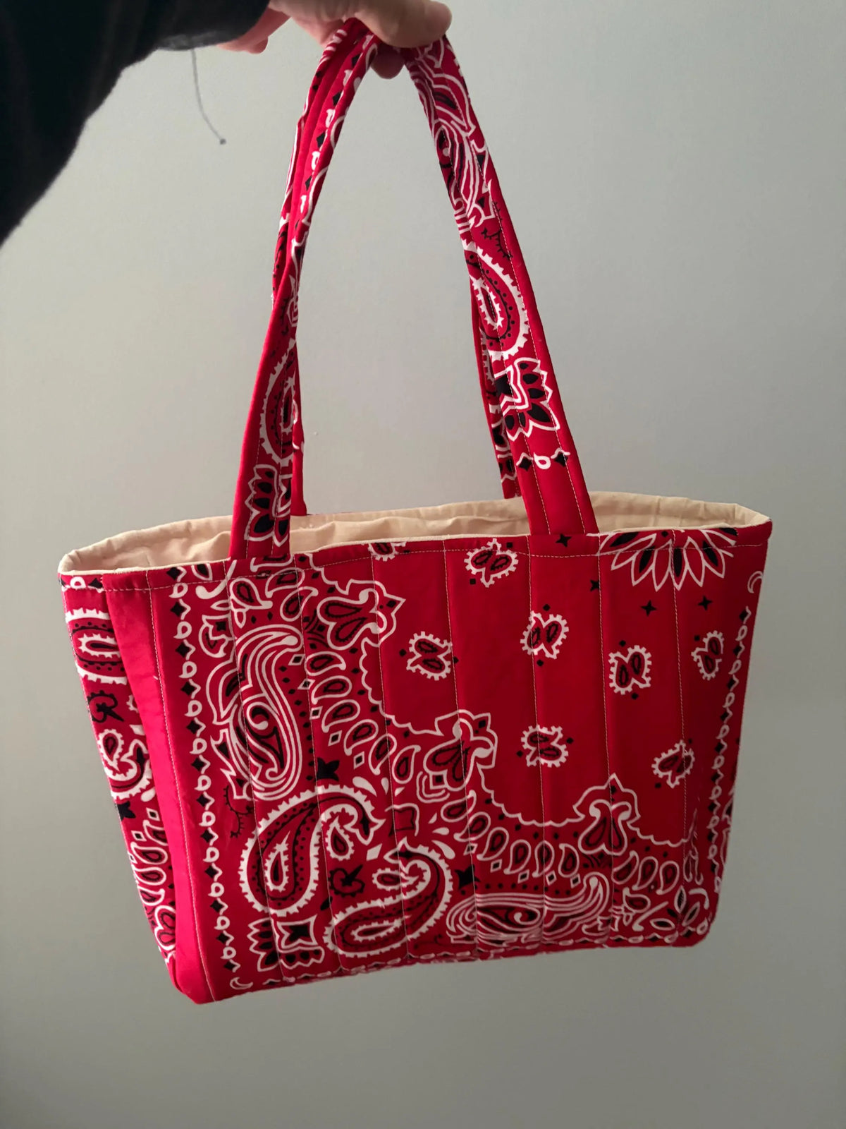 Red Bandana Quilted Tote Bag with Matching Wristlet Keychain